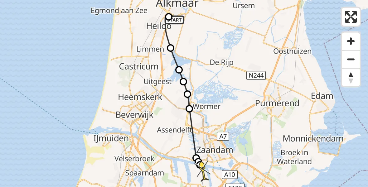 Routekaart van de vlucht: Lifeliner 1 naar Amsterdam Heliport, Laarzenpad