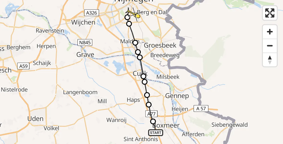 Routekaart van de vlucht: Lifeliner 3 naar Radboud Universitair Medisch Centrum, Geert Grooteplein Zuid