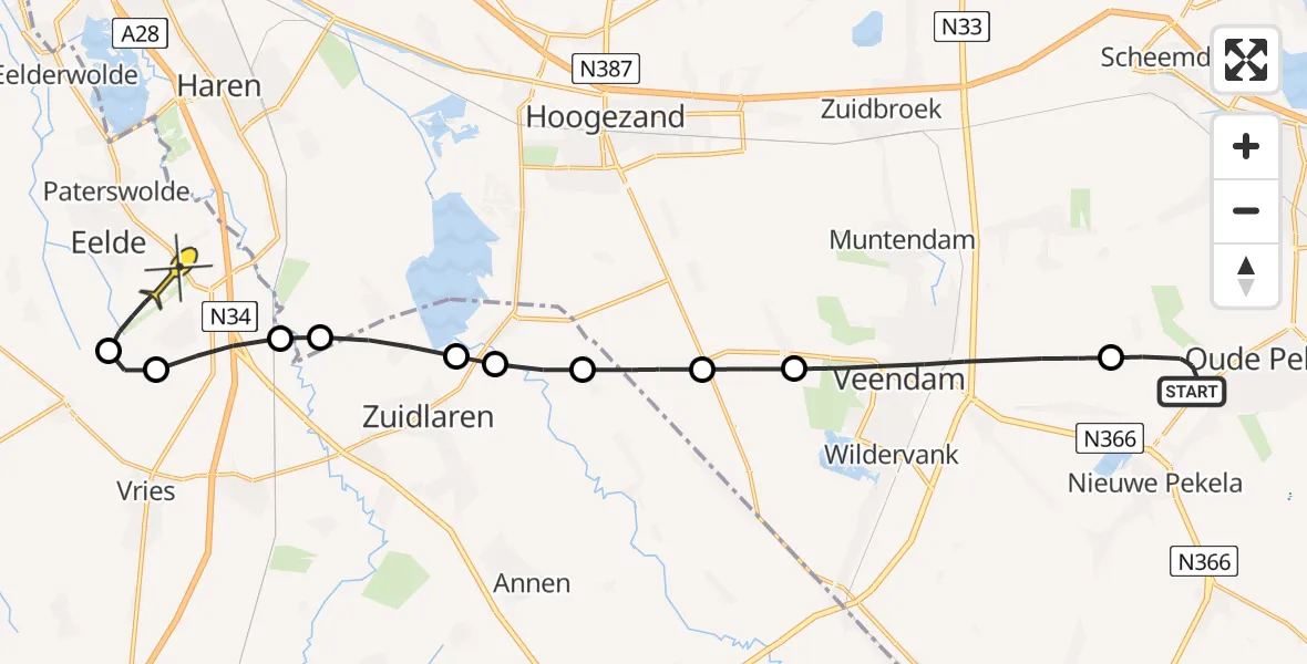 Routekaart van de vlucht: Lifeliner 4 naar Groningen Airport Eelde, Kerklaan