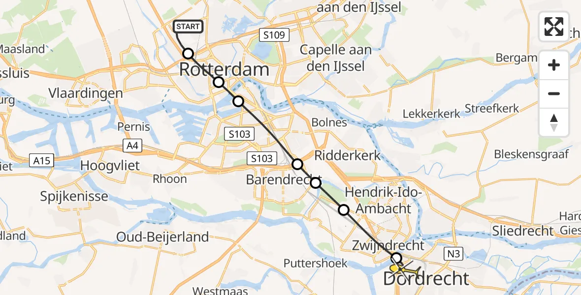 Routekaart van de vlucht: Lifeliner 2 naar Dordrecht, Van der Duijn van Maasdamweg