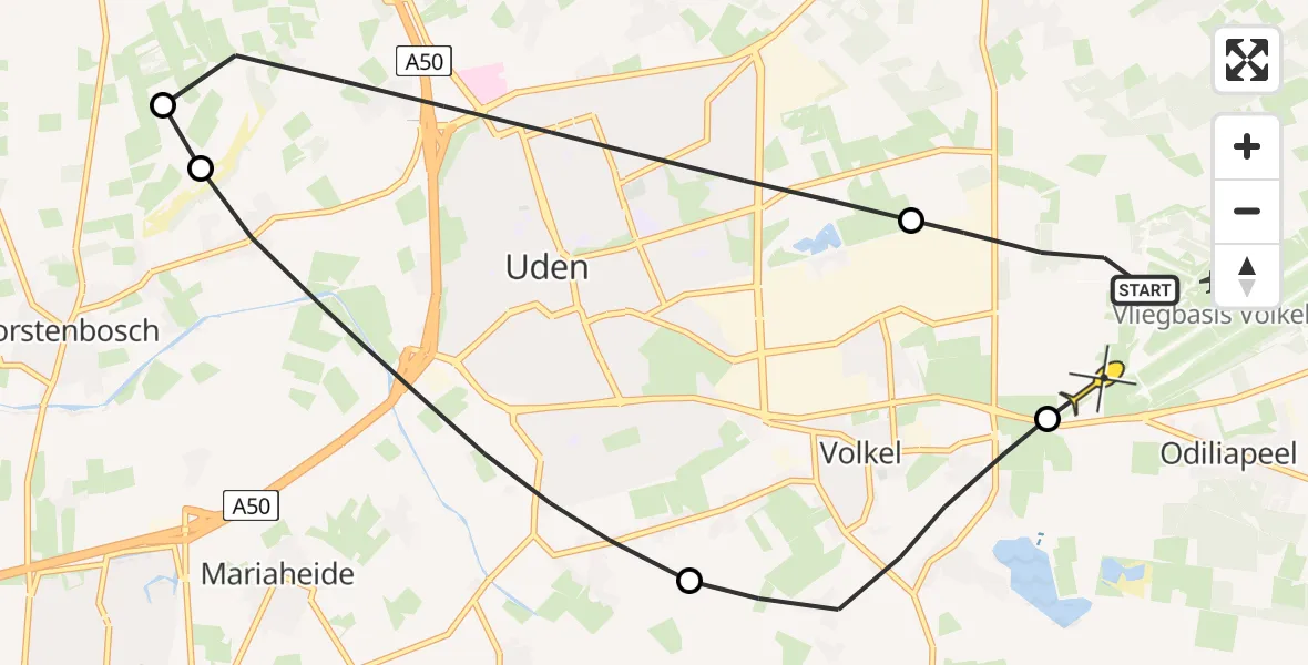 Routekaart van de vlucht: Lifeliner 3 naar Vliegbasis Volkel, Osseweg