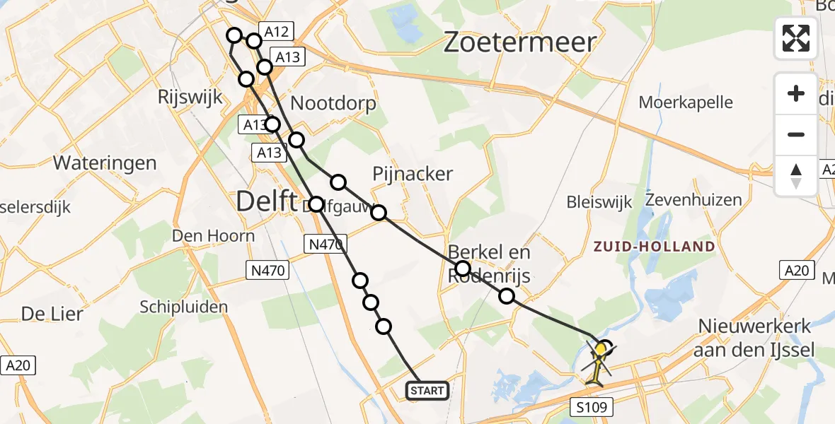 Routekaart van de vlucht: Lifeliner 2 naar Rotterdam, Theeroos