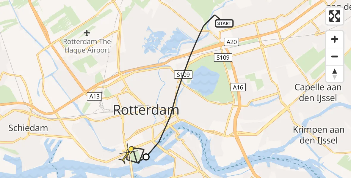 Routekaart van de vlucht: Lifeliner 2 naar Erasmus MC, Mozartlaan