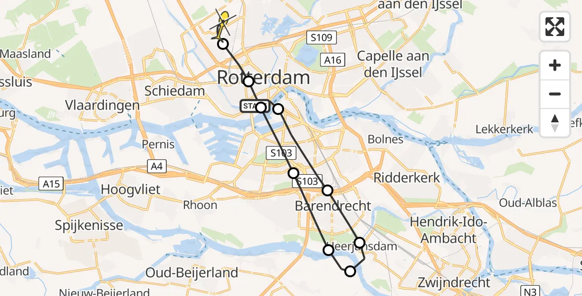 Routekaart van de vlucht: Lifeliner 2 naar Rotterdam The Hague Airport, Westzeedijk