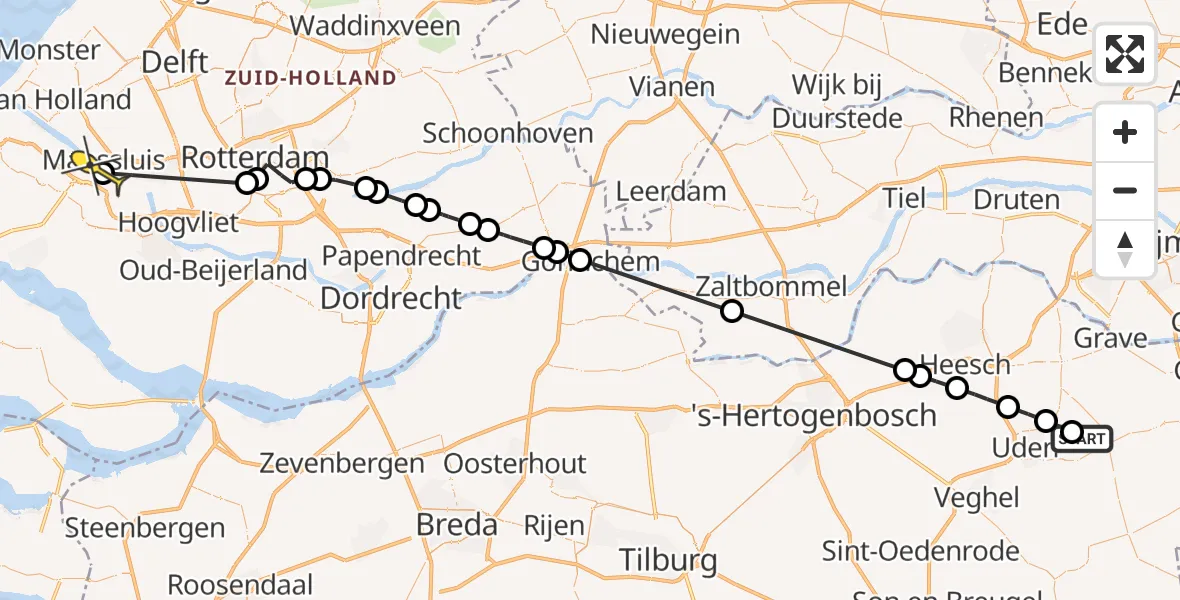 Routekaart van de vlucht: Politieheli naar Rozenburg, Bovenste Trent