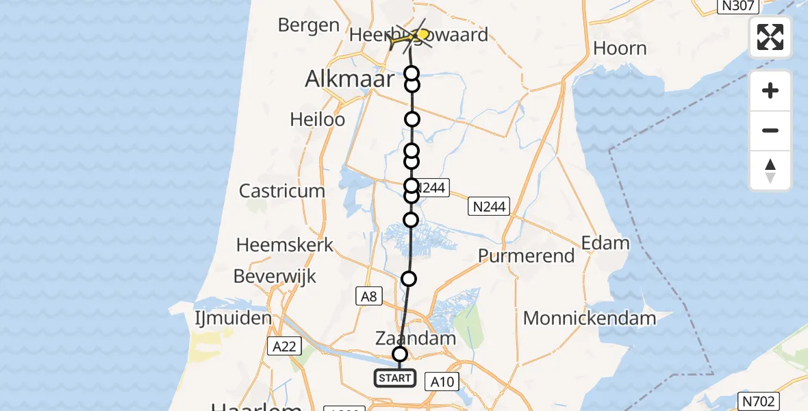 Routekaart van de vlucht: Lifeliner 1 naar Heerhugowaard, Grote Tocht