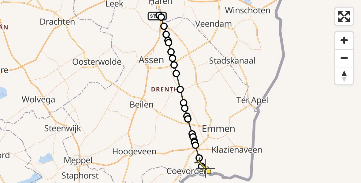 Routekaart van de vlucht: Lifeliner 4 naar Stieltjeskanaal, Burgemeester J.G. Legroweg