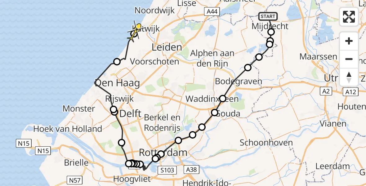 Routekaart van de vlucht: Politieheli naar Katwijk, Maansteen