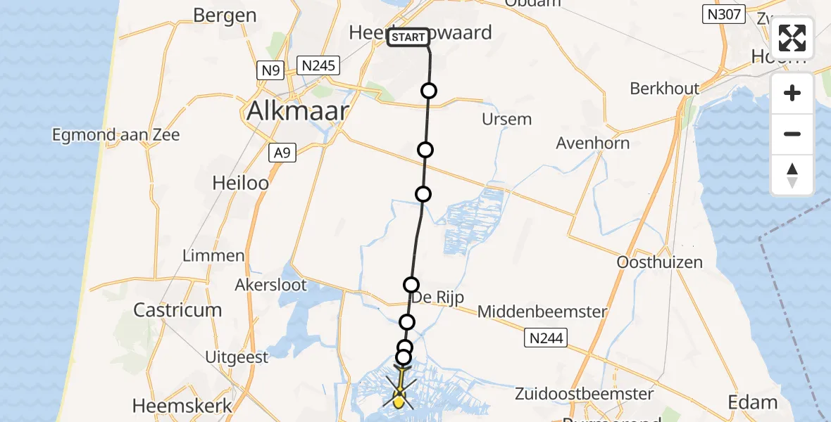 Routekaart van de vlucht: Lifeliner 1 naar Wormer, Baarsdorpermeer