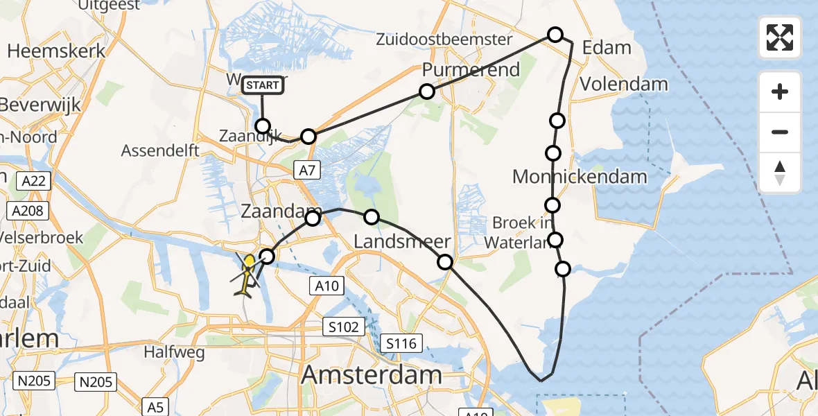 Routekaart van de vlucht: Lifeliner 1 naar Amsterdam Heliport, Hornweg