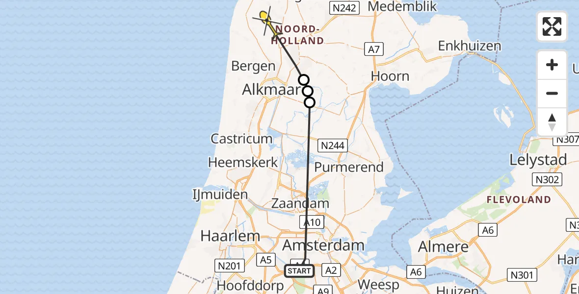 Routekaart van de vlucht: Politiehelikopter naar Tuitjenhorn, Poeldijkstraat