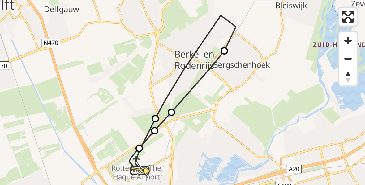 Routekaart van de vlucht: Lifeliner 2 naar Rotterdam The Hague Airport, Oude Bovendijk