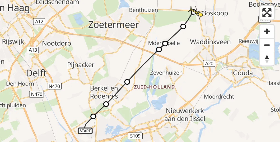 Routekaart van de vlucht: Lifeliner 2 naar Boskoop, Landscheiding