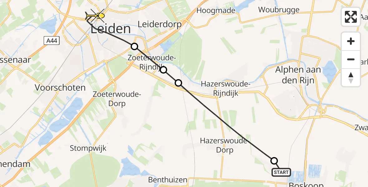 Routekaart van de vlucht: Lifeliner 2 naar Leiden, Dijkgraafweg