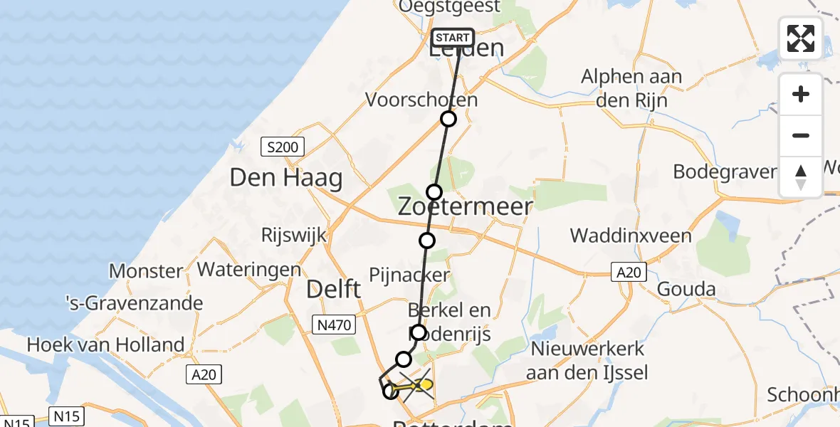 Routekaart van de vlucht: Lifeliner 2 naar Rotterdam The Hague Airport, Rapenburg