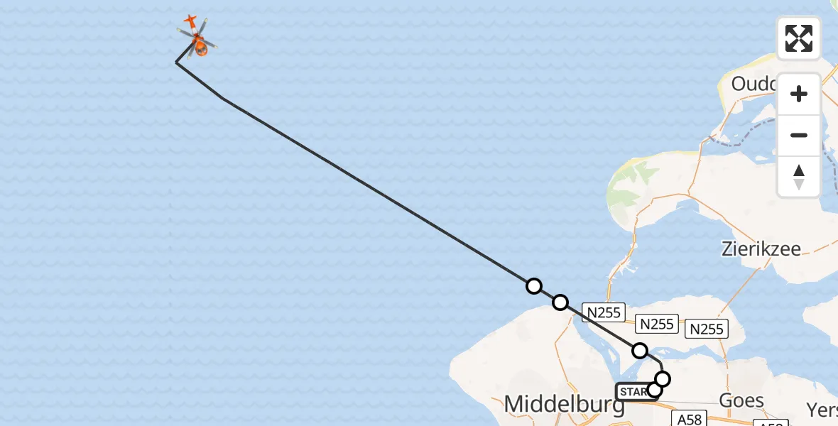 Vluchtroute Kustwachthelikopter Vliegveld Midden-Zeeland - , 19 september 2024, 13:31