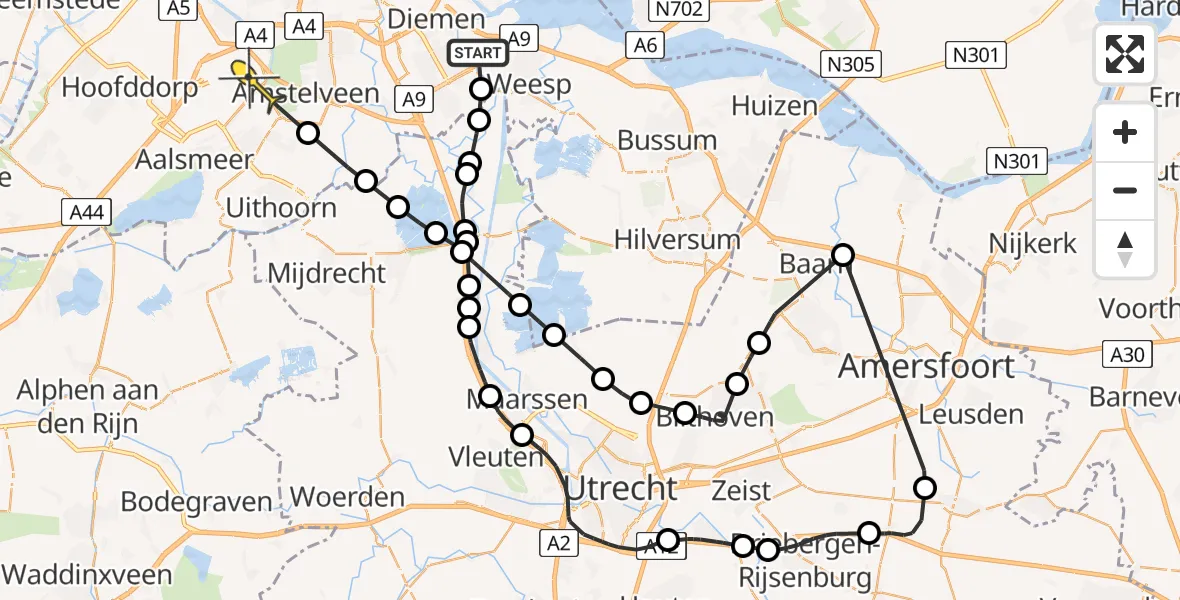 Routekaart van de vlucht: Politieheli naar Schiphol, Gaasperzoompad