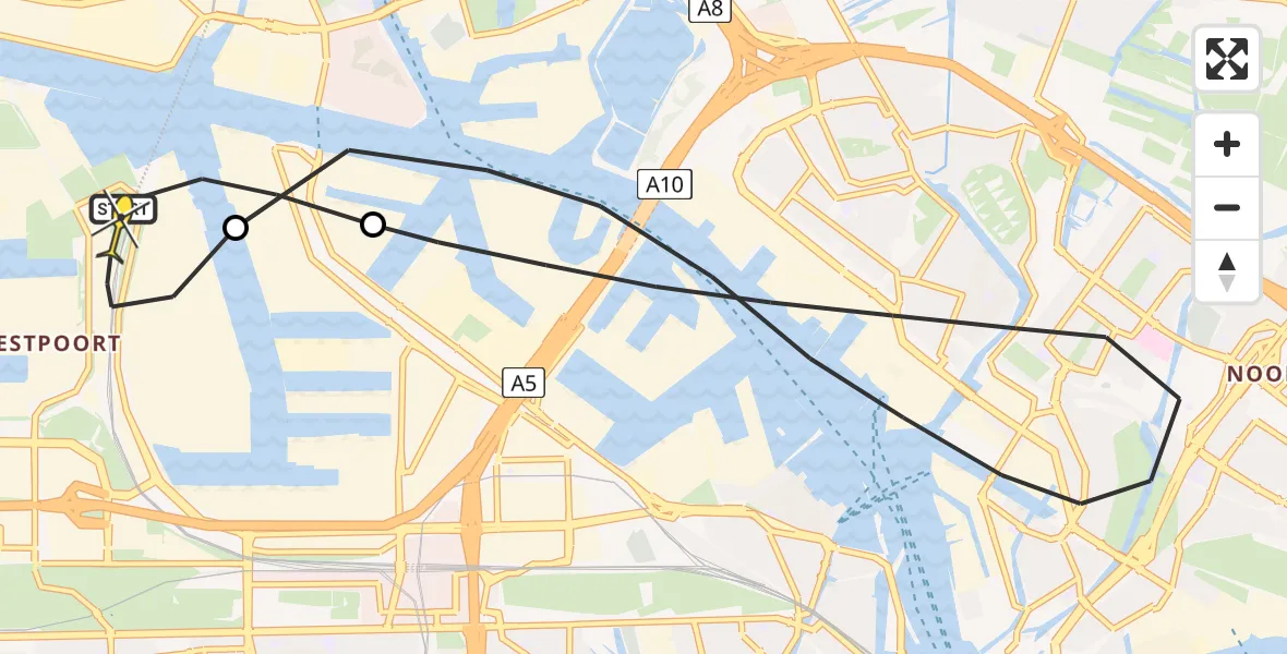 Routekaart van de vlucht: Lifeliner 1 naar Amsterdam Heliport, Westhavenweg