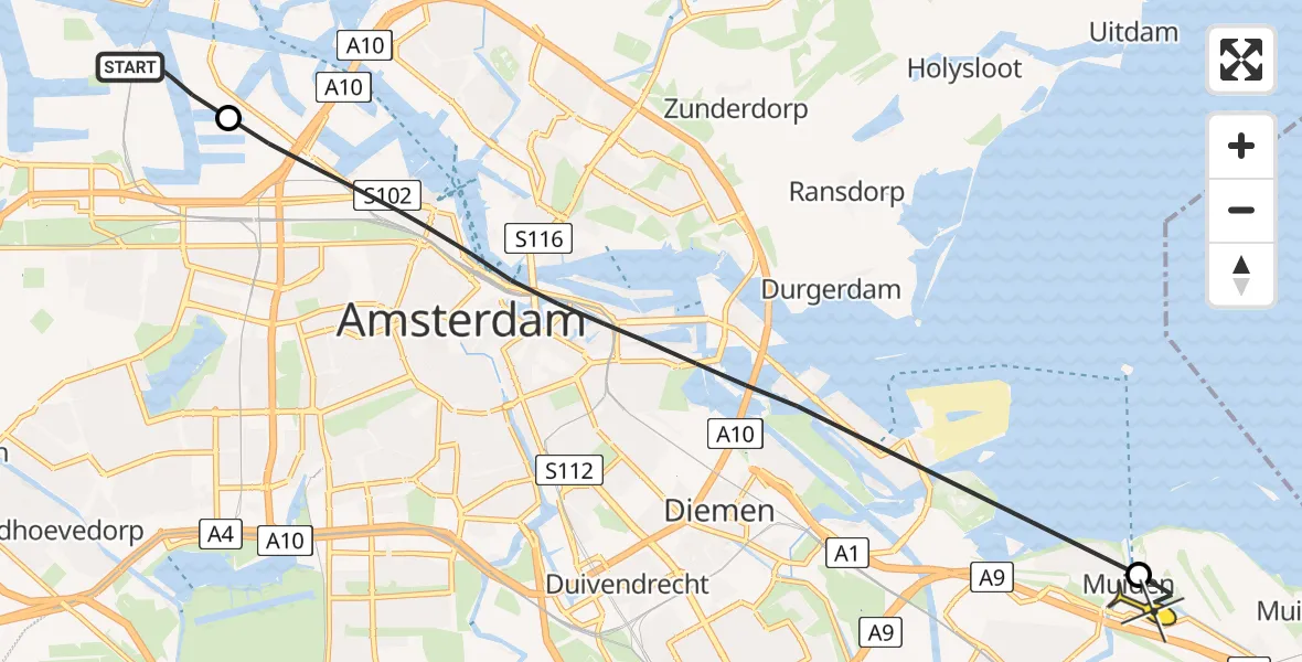 Routekaart van de vlucht: Lifeliner 1 naar Muiden, Hornweg