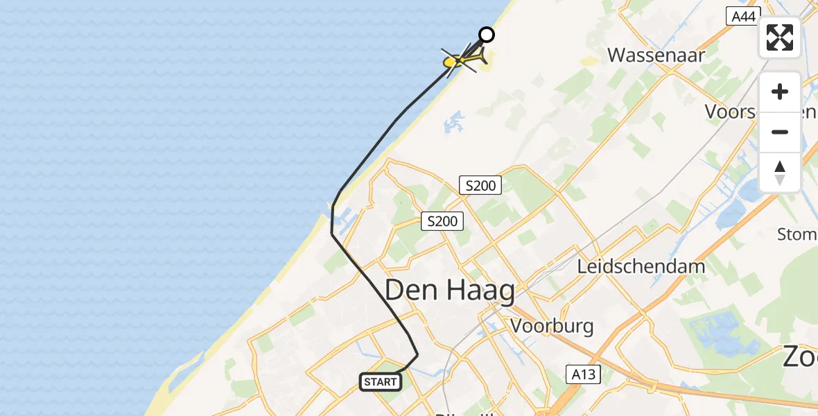 Routekaart van de vlucht: Politiehelikopter naar Wassenaar, Henriëtte Roland Holstweg