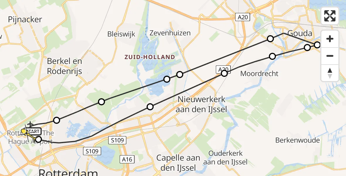 Routekaart van de vlucht: Lifeliner 2 naar Rotterdam The Hague Airport, Bovendijk