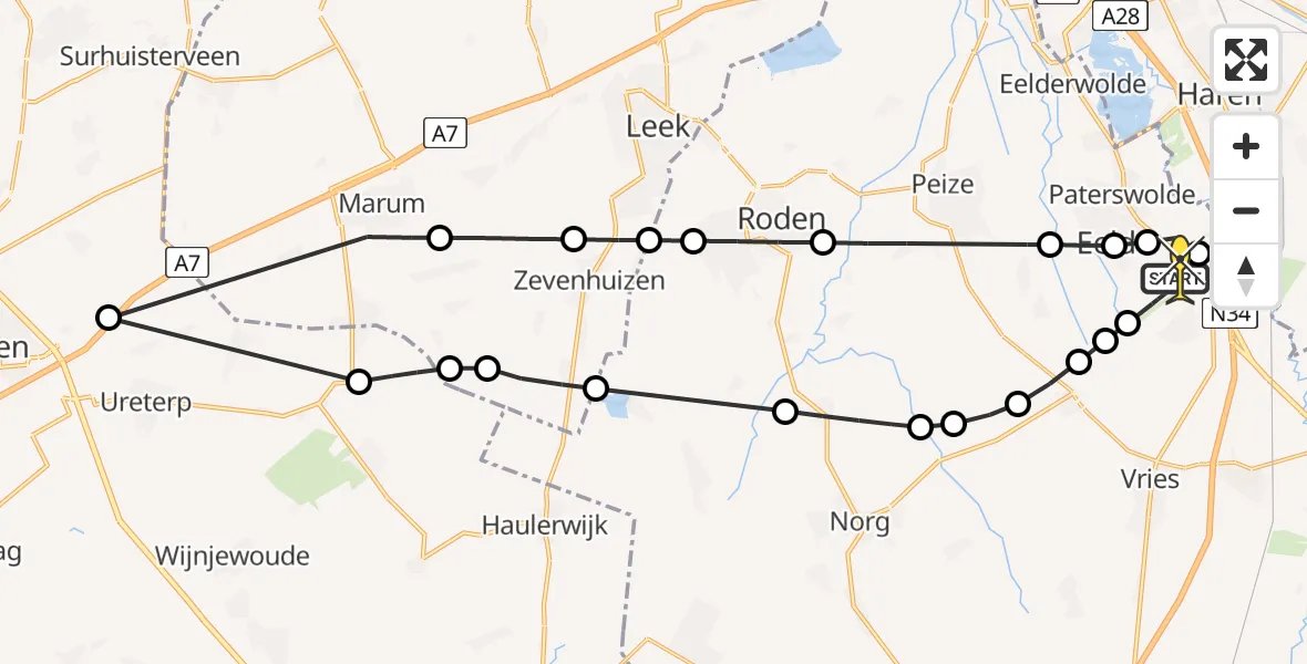 Routekaart van de vlucht: Lifeliner 4 naar Groningen Airport Eelde, Vosbergerlaan
