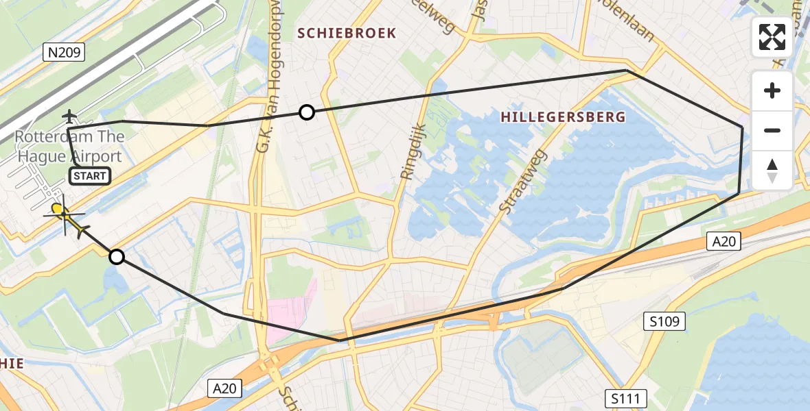 Routekaart van de vlucht: Lifeliner 2 naar Rotterdam The Hague Airport, Fairoaksbaan