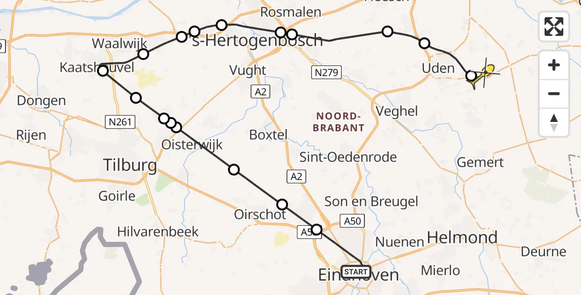 Routekaart van de vlucht: Lifeliner 3 naar Vliegbasis Volkel, Oude Torenstraat