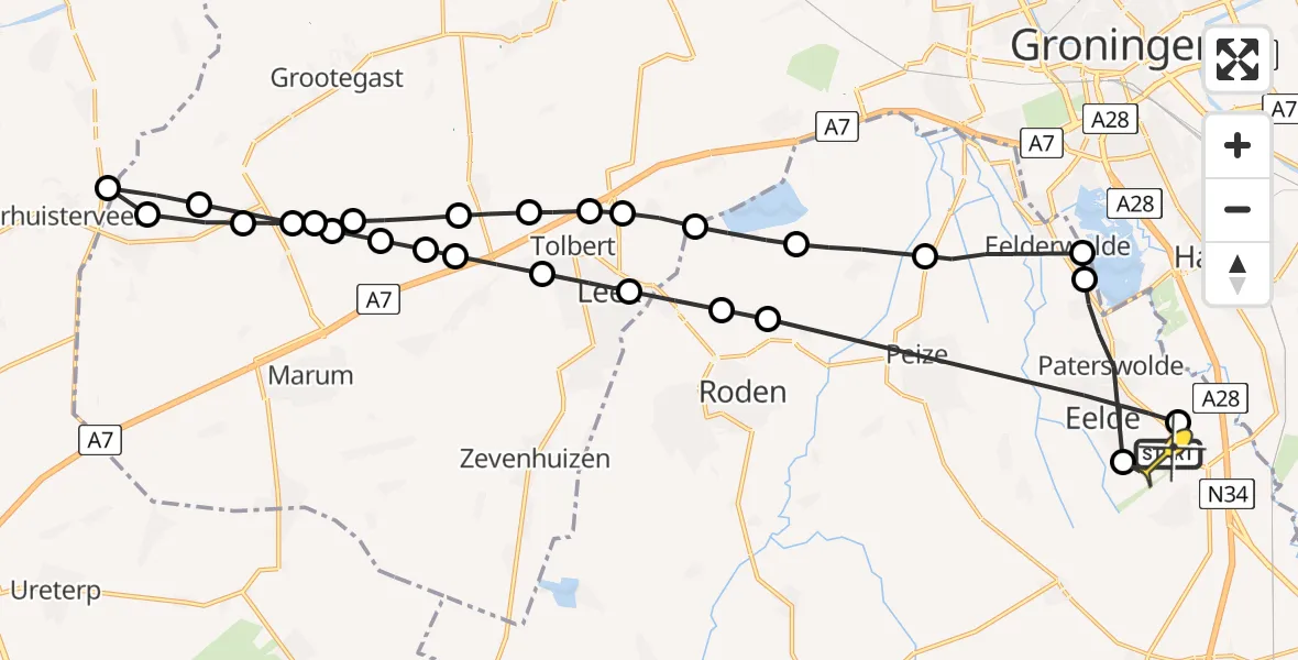 Routekaart van de vlucht: Lifeliner 4 naar Groningen Airport Eelde, Oosterbroek