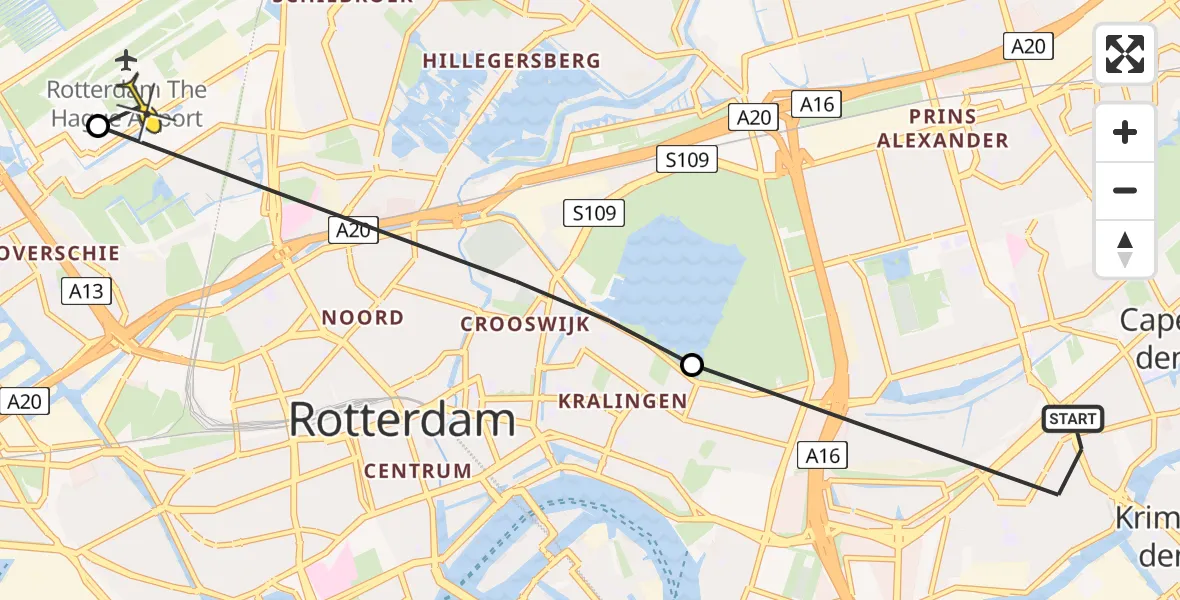 Routekaart van de vlucht: Lifeliner 2 naar Rotterdam The Hague Airport, Plaszoom