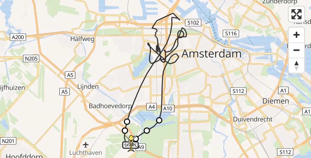 Routekaart van de vlucht: Politieheli naar Schiphol, Nieuwemeerdijk