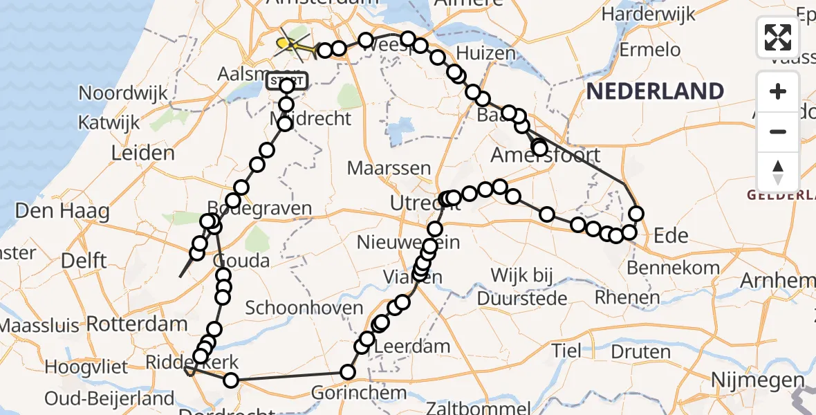 Routekaart van de vlucht: Politieheli naar Amstelveen, Zonnedauw