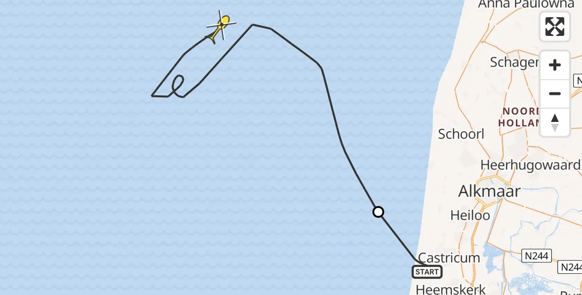 Routekaart van de vlucht: Kustwachthelikopter naar Beverwijkerstraatweg