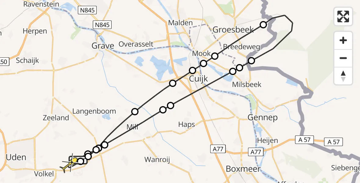 Routekaart van de vlucht: Lifeliner 3 naar Vliegbasis Volkel, Zeelandsedijk