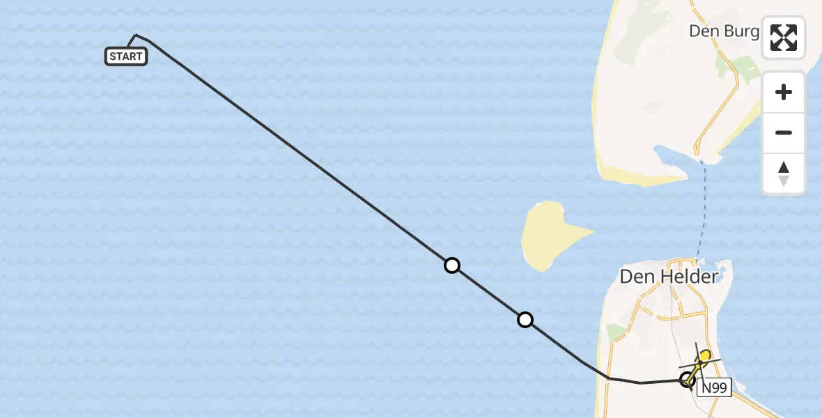 Routekaart van de vlucht: Kustwachthelikopter naar Vliegveld De Kooy, Luchthavenweg