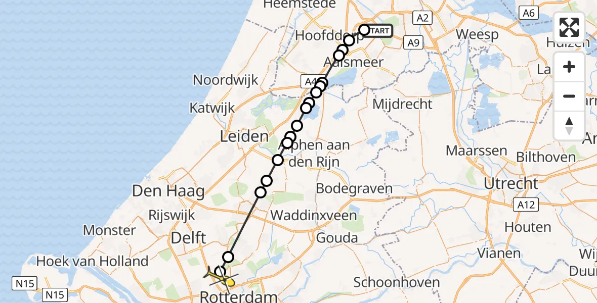 Routekaart van de vlucht: Politieheli naar Rotterdam The Hague Airport, Schipholweg