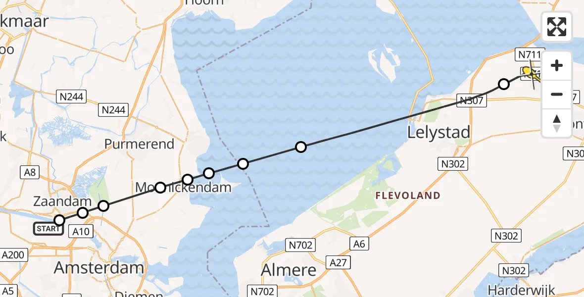 Routekaart van de vlucht: Lifeliner 1 naar Swifterbant, Zaanderhorn