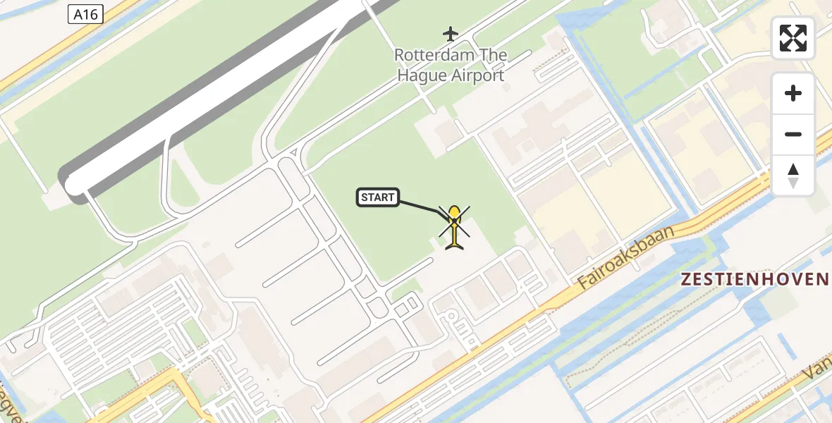 Routekaart van de vlucht: Politiehelikopter naar Rotterdam The Hague Airport, Brandenburgbaan