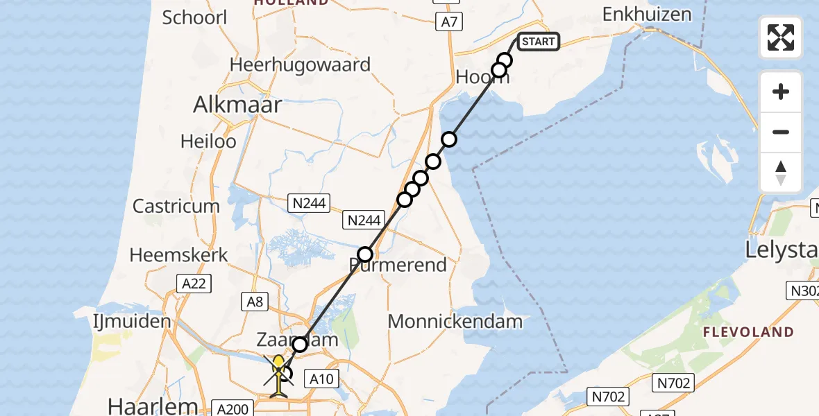 Routekaart van de vlucht: Lifeliner 1 naar Amsterdam Heliport, Cor Schipperpad