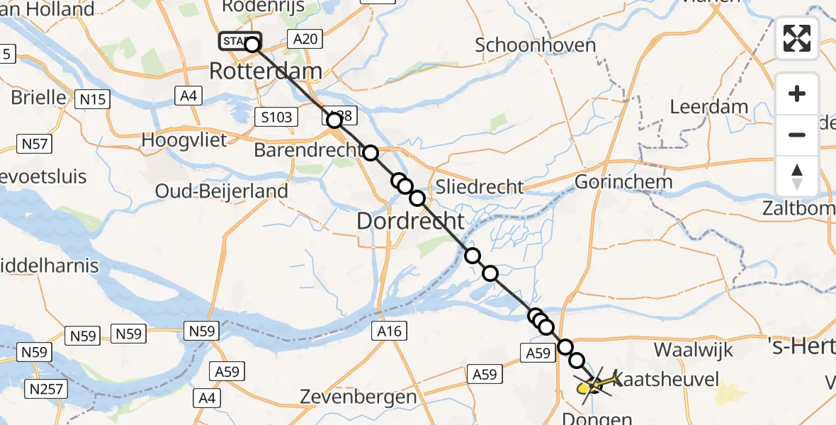 Routekaart van de vlucht: Lifeliner 2 naar 's Gravenmoer, Fairoaksbaan