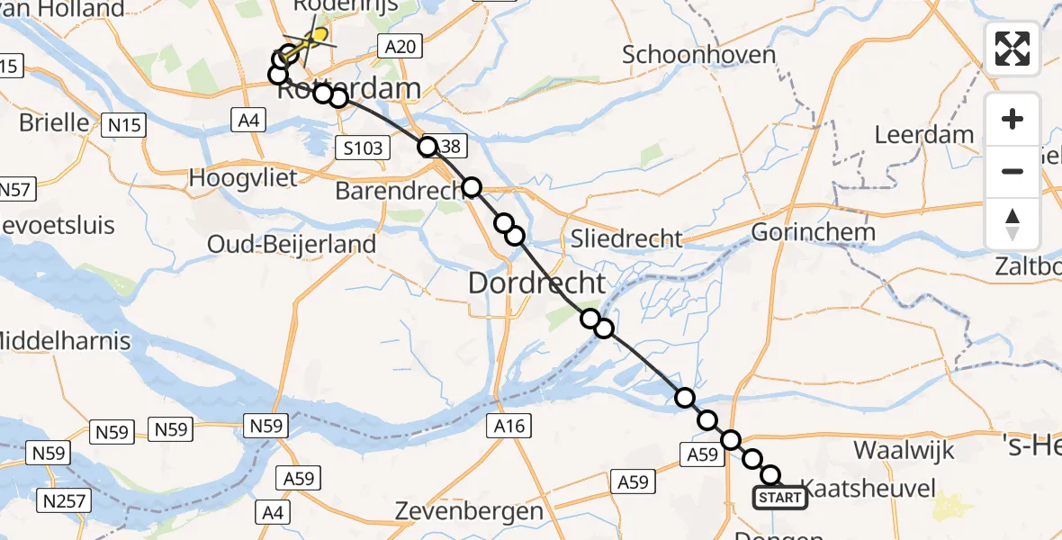 Routekaart van de vlucht: Lifeliner 2 naar Rotterdam The Hague Airport, Slapende dijk