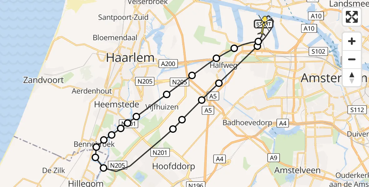 Routekaart van de vlucht: Lifeliner 1 naar Amsterdam Heliport, Westhavenweg