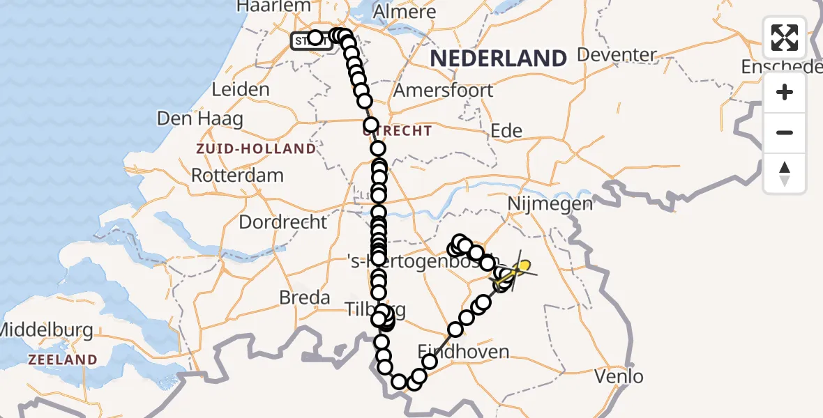 Routekaart van de vlucht: Politieheli naar Vliegbasis Volkel, Westelijke Kanobaan