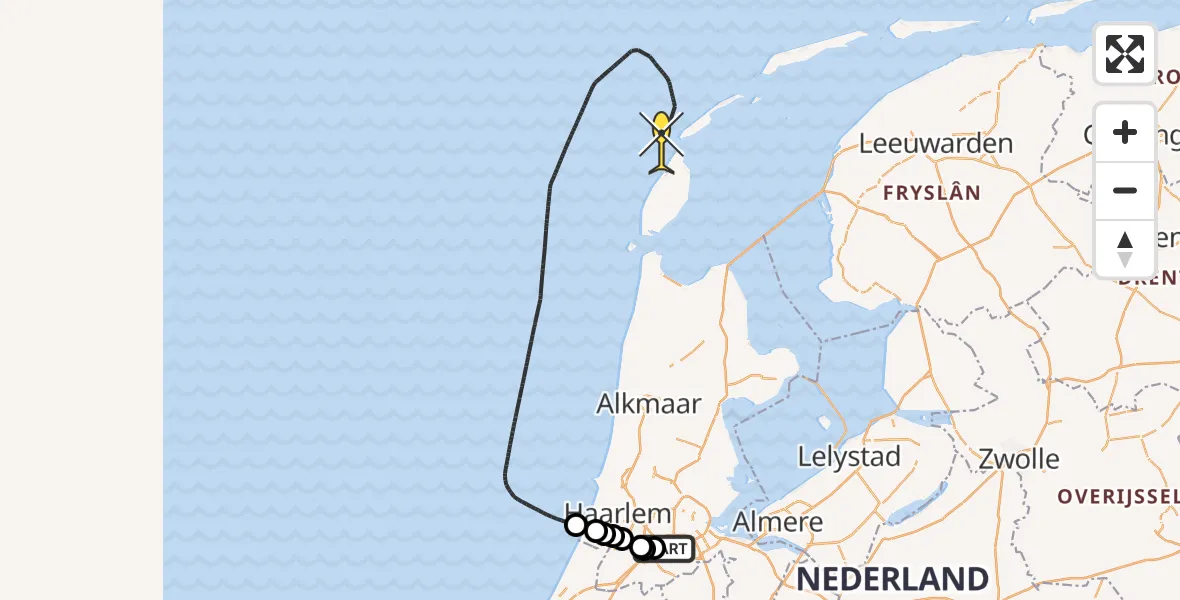 Vluchtroute Politiehelikopter van Schiphol naar 