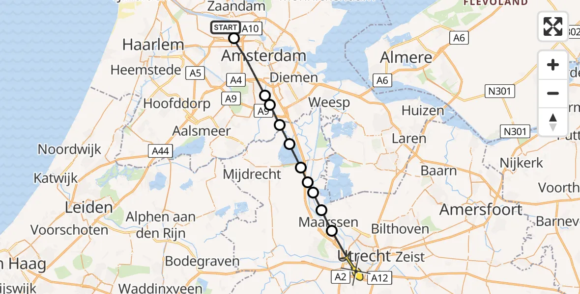 Routekaart van de vlucht: Lifeliner 1 naar Utrecht, Westhaven