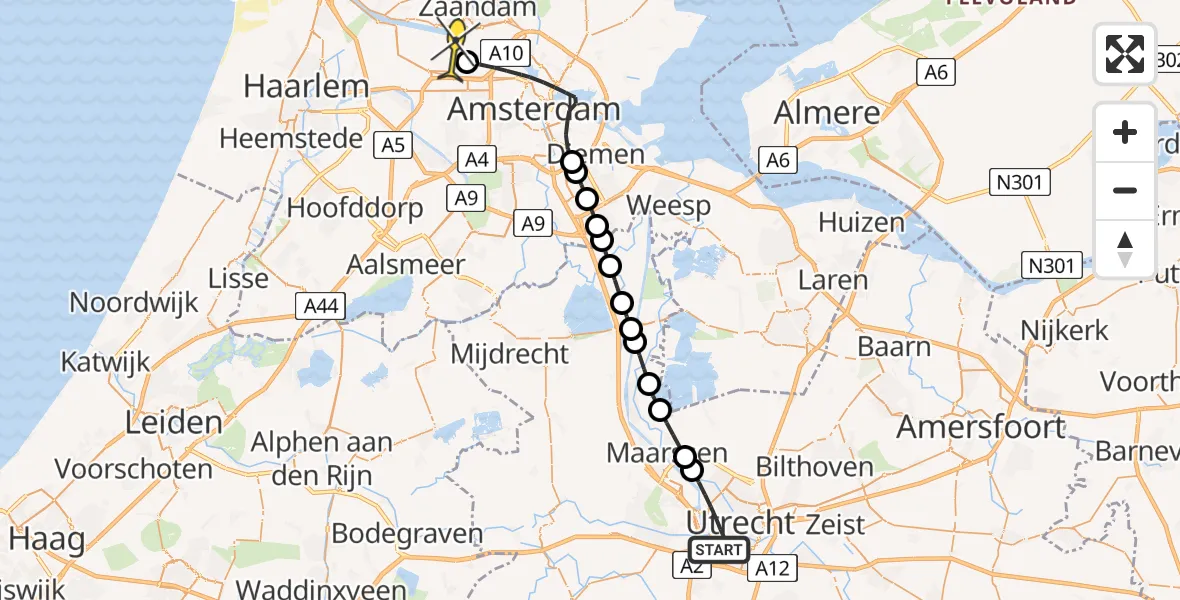 Routekaart van de vlucht: Lifeliner 1 naar Amsterdam Heliport, Hebe Kohlbruggeweg