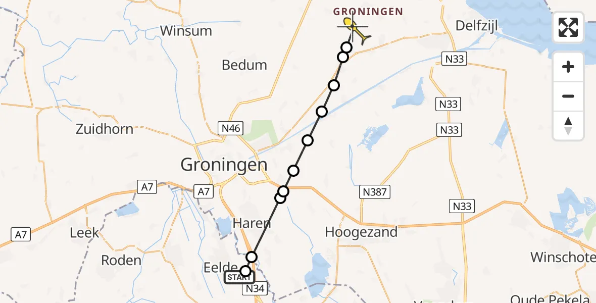 Routekaart van de vlucht: Lifeliner 4 naar Loppersum, Oosterbroek