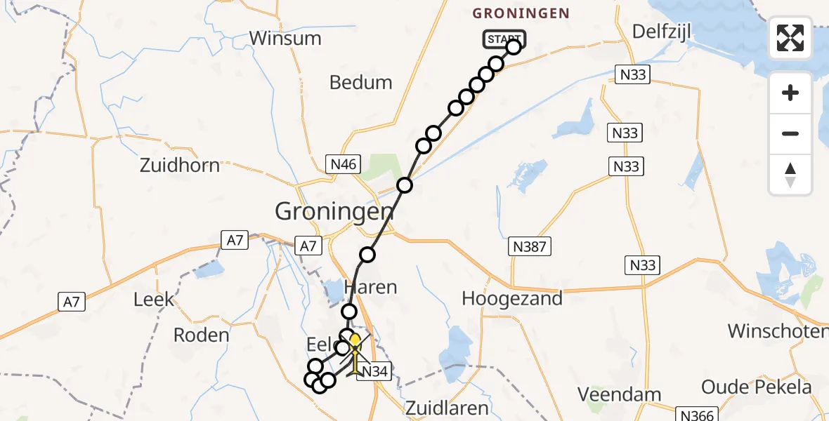 Routekaart van de vlucht: Lifeliner 4 naar Groningen Airport Eelde, Merumerlaan