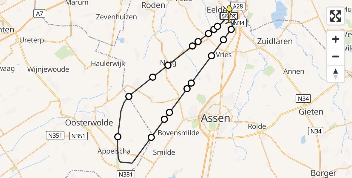 Routekaart van de vlucht: Lifeliner 4 naar Groningen Airport Eelde, Duinstraat