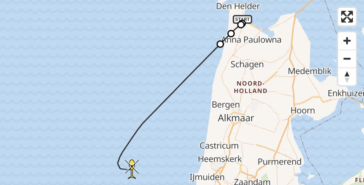 Routekaart van de vlucht: Kustwachthelikopter naar Oostoeverweg